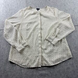 TALBOTS Ivory/Cream Textured Hidden Button Long Sleeve Blouse Size 14